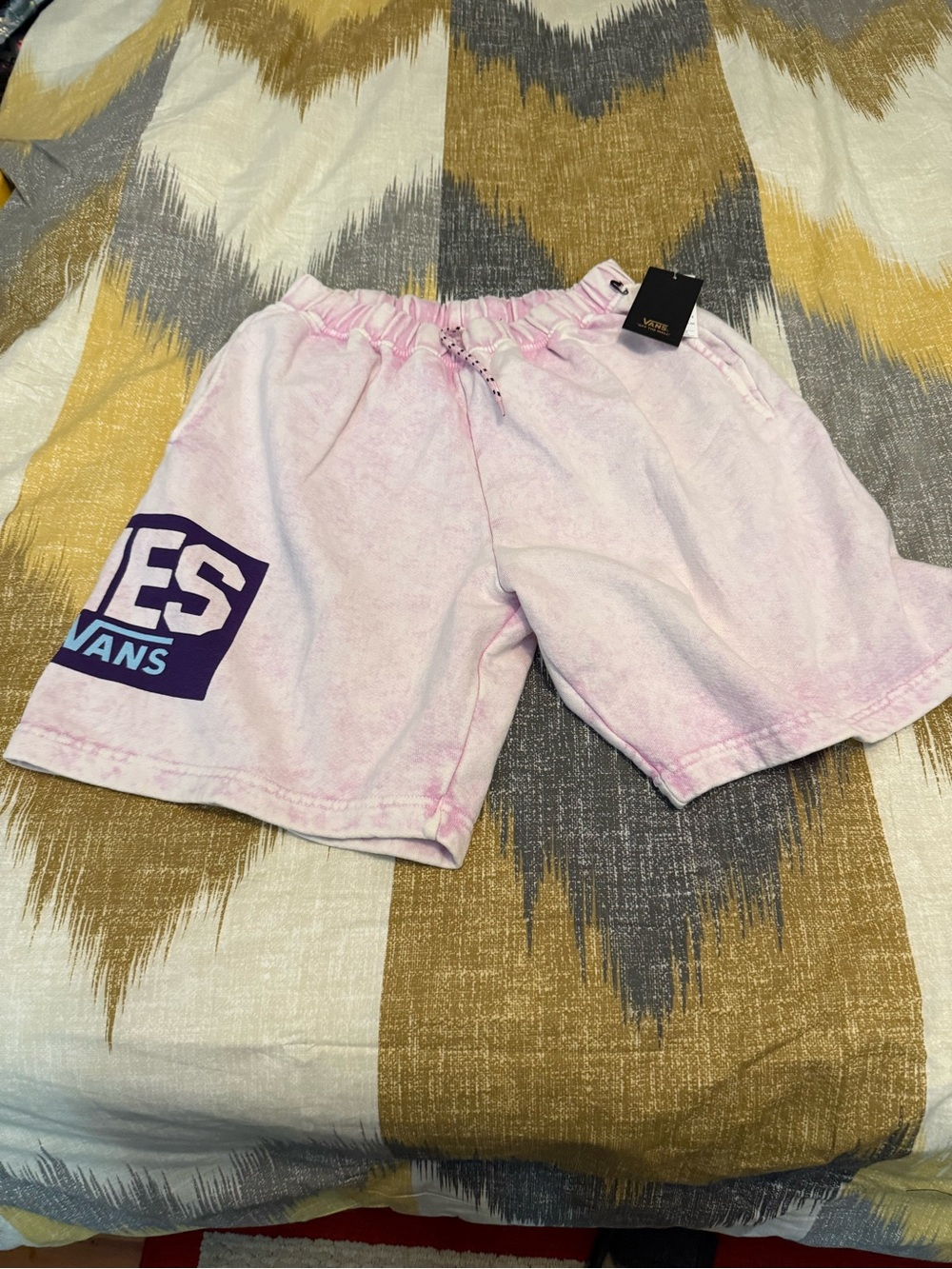 Vans Light Pink Tie-Dye Athletic Shorts with Purple Logo